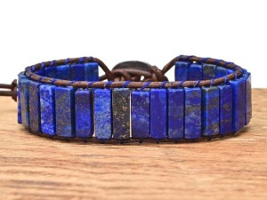 Handcrafted Lapis Lazuli Cube Bead Leather Bracelet