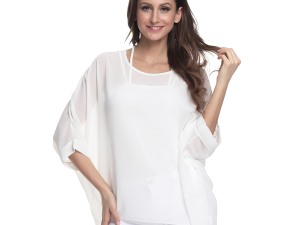 Women's Elegant White Chiffon Batwing Sleeve Blouse