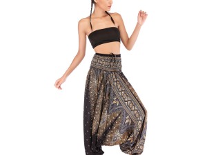 Women's Bohemian Style Harem Pants with Elastic Waistband and Exotic Pattern Print